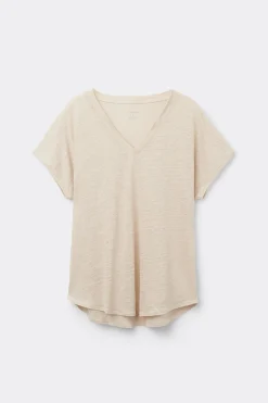 Camiseta de Manga Corta con Escote de Pico de Lino