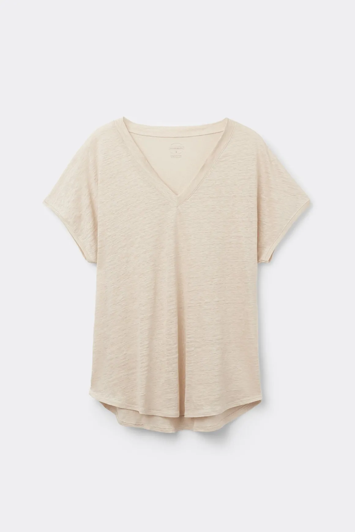 Camiseta de Manga Corta con Escote de Pico de Lino