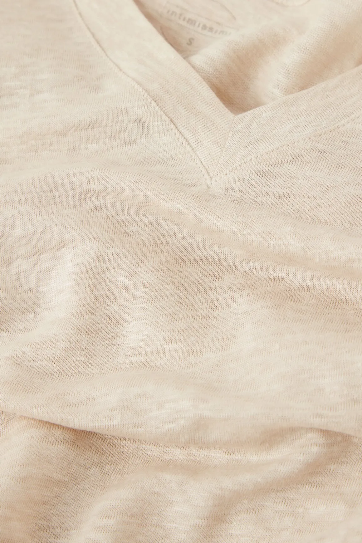 Camiseta de Manga Corta con Escote de Pico de Lino