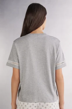 Camiseta de Manga Corta de Algodón Superior Dusty Flower