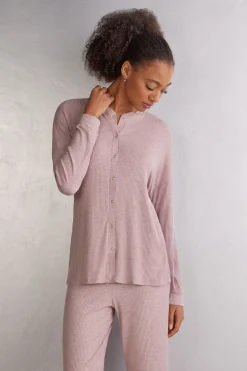 Camiseta de Manga Larga con Abertura Delantera de Modal Chic Comfort