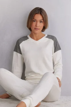 Camiseta de Manga Larga con Cuello de Pico Royal Elegance