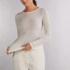 Camiseta de Manga Larga con Cuello Redondo Holgado de Lana y Seda
