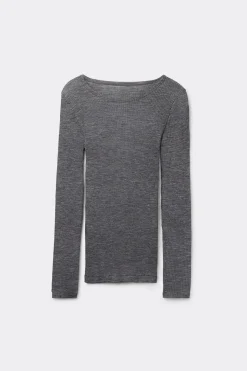 Camiseta de Manga Larga con Cuello Redondo Holgado de Lana y Seda