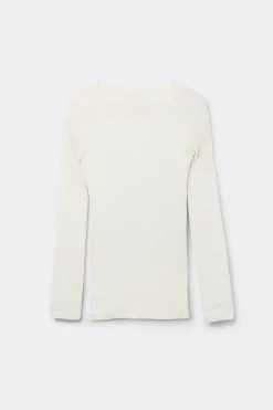 Camiseta de Manga Larga con Cuello Redondo Holgado de Lana y Seda