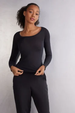 Camiseta de Manga Larga de Modal Ultralight con Cashmere y Escote Redondo