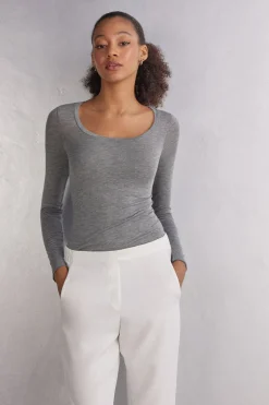Camiseta de Manga Larga de Modal Ultralight con Cashmere y Escote Redondo