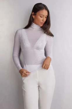 Camiseta de Manga Larga de Cuello Alto de Cashmere Ultraligero de Modal