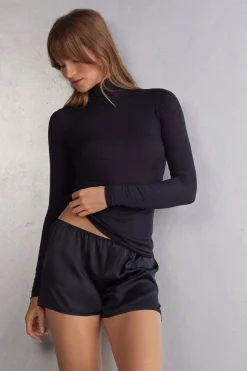 Camiseta de Manga Larga de Cuello Alto de Cashmere Ultraligero de Modal