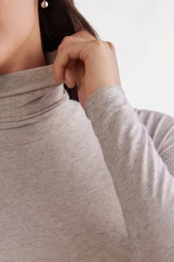 Camiseta de Manga Larga de Cuello Alto de Cashmere Ultraligero de Modal