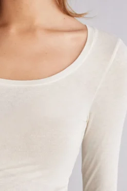 Camiseta de Manga Larga de Modal Ultralight con Cashmere y Escote Redondo