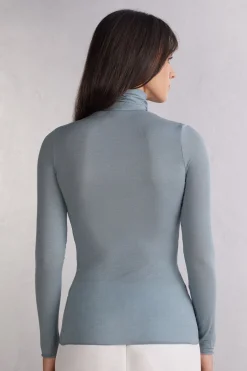 Camiseta de Manga Larga de Cuello Alto de Cashmere Ultraligero de Modal