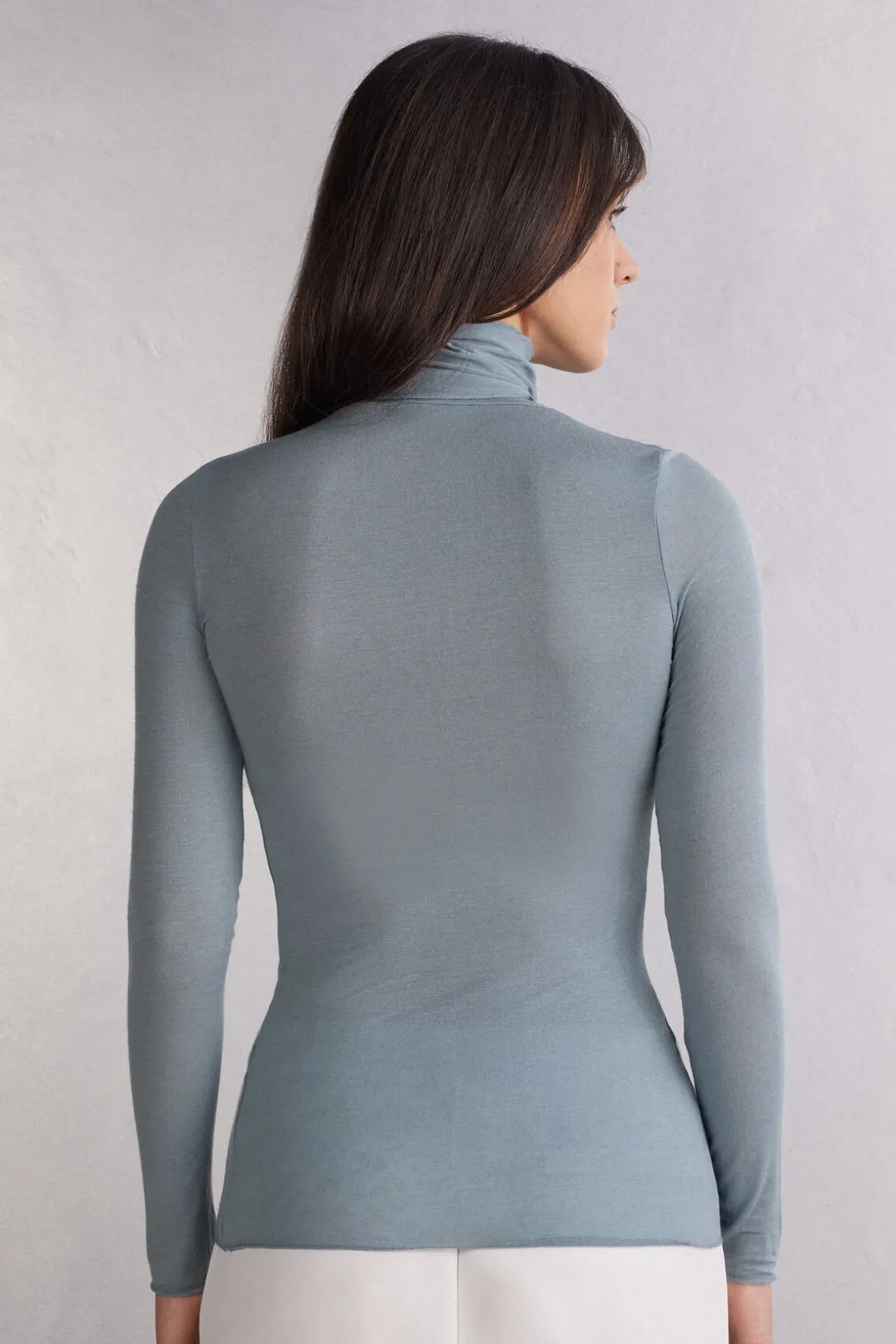 Camiseta de Manga Larga de Cuello Alto de Cashmere Ultraligero de Modal