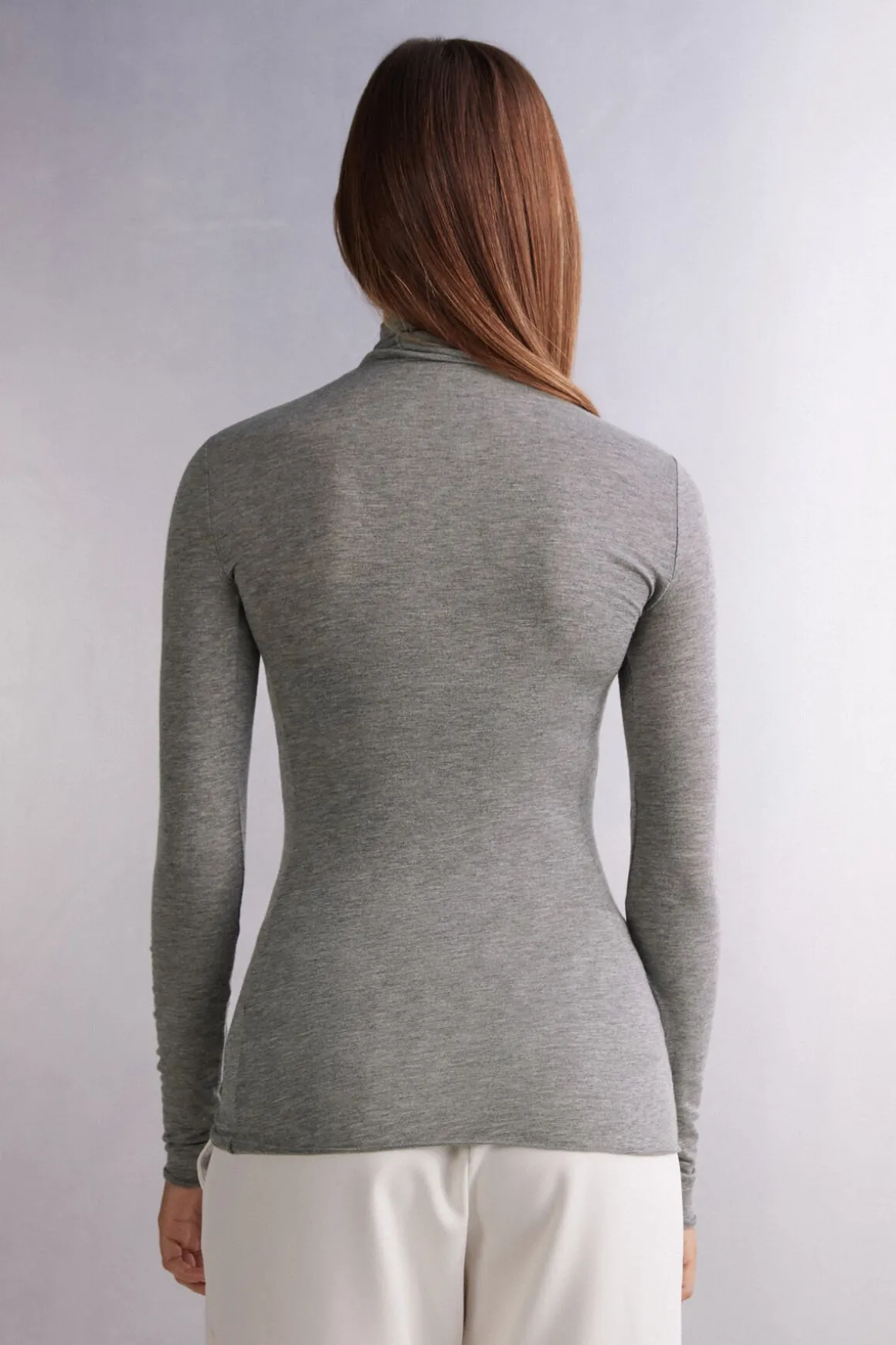 Camiseta de Manga Larga de Cuello Alto de Cashmere Ultraligero de Modal