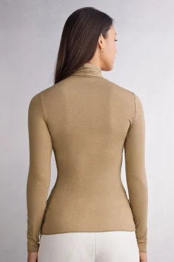 Camiseta de Manga Larga de Cuello Alto de Cashmere Ultraligero de Modal