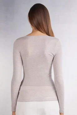 Camiseta de Manga Larga de Modal Ultralight con Cashmere y Escote Redondo