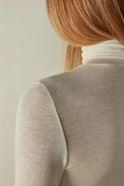 Camiseta de Manga Larga de Cuello Alto de Cashmere Ultraligero de Modal