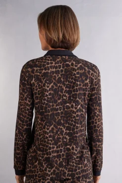 Camiseta de Manga Larga de Modal con Abertura Delantera Luxurious Leopard