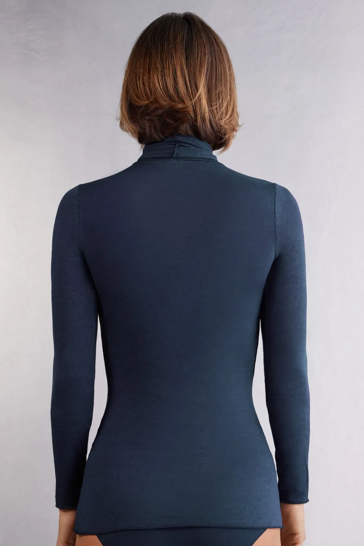 Camiseta de Manga Larga de Cuello Alto de Cashmere Ultraligero de Modal