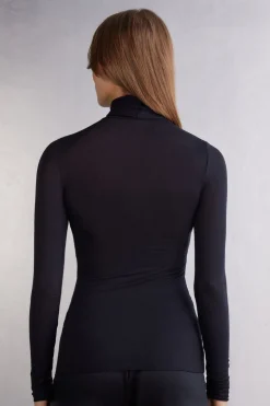 Camiseta de Manga Larga de Cuello Alto de Cashmere Ultraligero de Modal