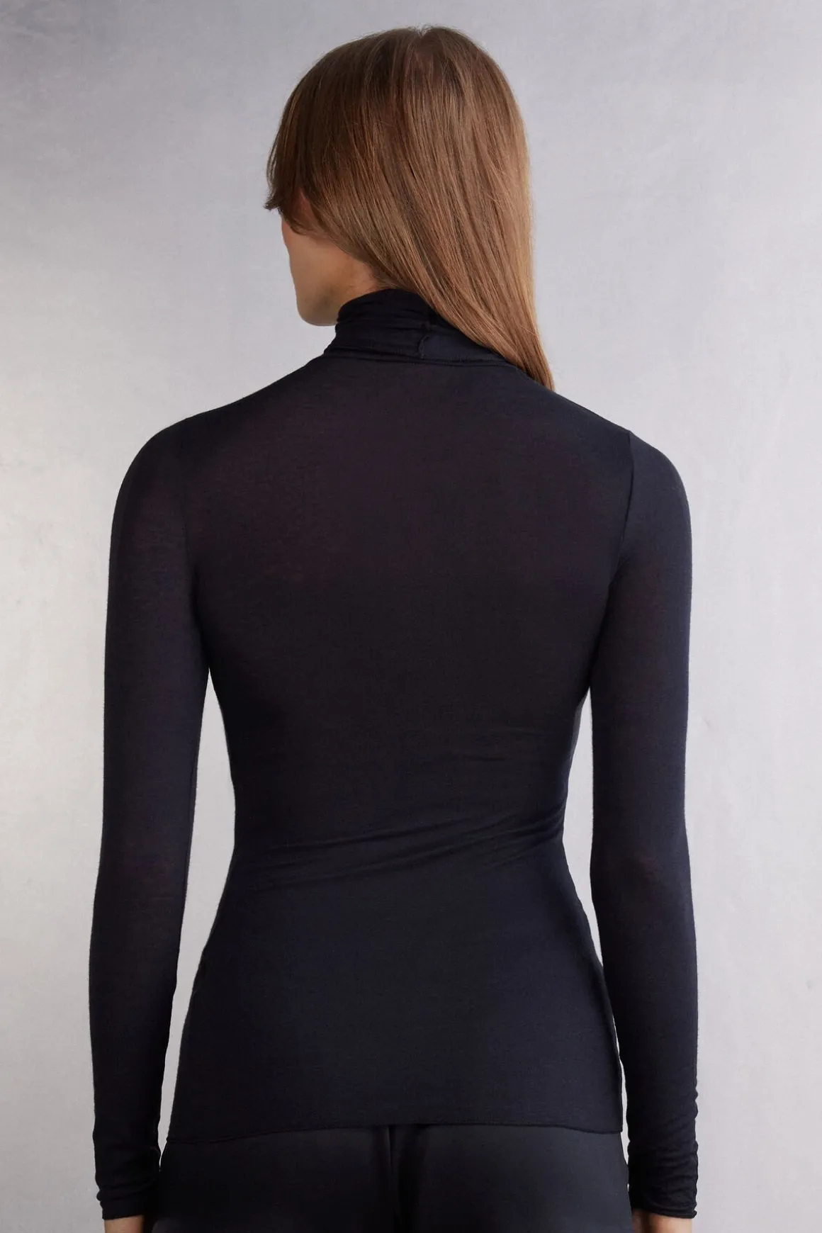 Camiseta de Manga Larga de Cuello Alto de Cashmere Ultraligero de Modal