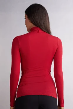 Camiseta de Manga Larga de Cuello Alto de Cashmere Ultraligero de Modal
