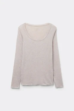Camiseta de Manga Larga de Modal Ultralight con Cashmere y Escote Redondo