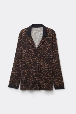 Camiseta de Manga Larga de Modal con Abertura Delantera Luxurious Leopard