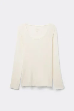 Camiseta de Manga Larga de Modal Ultralight con Cashmere y Escote Redondo