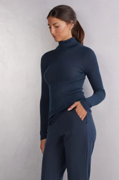 Camiseta de Manga Larga Lana y Seda Cuello Alto