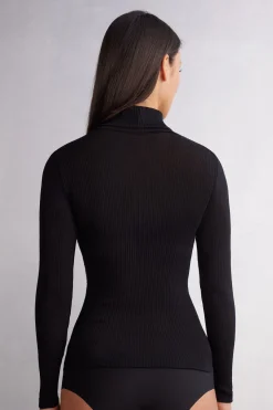 Camiseta de Manga Larga Lana y Seda Cuello Alto