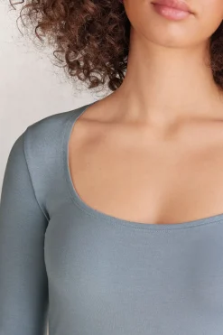 Camiseta de Manga Larga y Escote Redondo de Micromodal