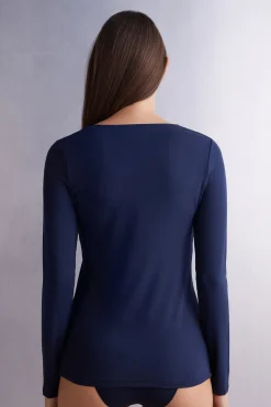 Camiseta de Manga Larga y Escote Redondo de Micromodal