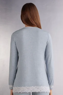 Camiseta de Modal y Encaje Abierta en la Parte Delantera