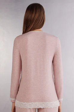 Camiseta de Modal y Encaje Abierta en la Parte Delantera