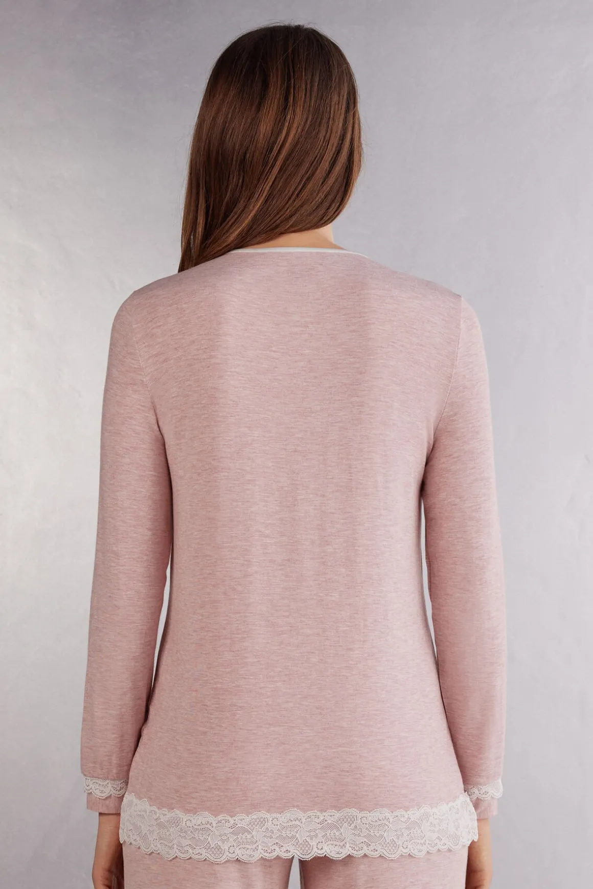 Camiseta de Modal y Encaje Abierta en la Parte Delantera