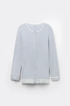 Camiseta de Modal y Encaje Abierta en la Parte Delantera