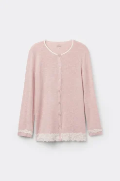 Camiseta de Modal y Encaje Abierta en la Parte Delantera