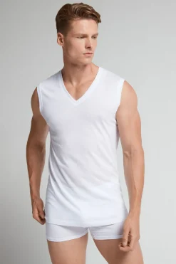 Camiseta de Tirantes con Escote de Pico de Algodón Superior Extrafino