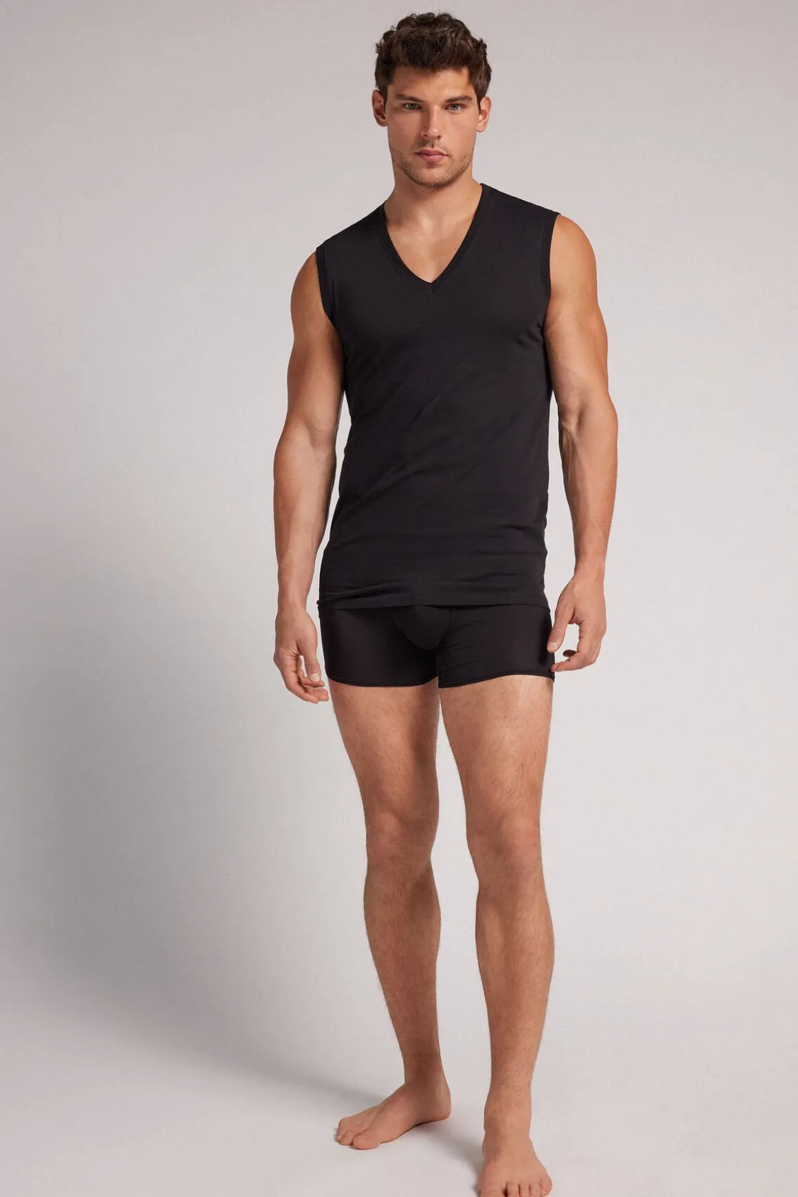 Camiseta de Tirantes con Escote de Pico de Algodón Superior Extrafino