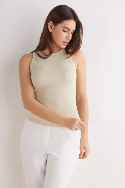 Camiseta de Tirantes de Canalé de Algodón Lamé