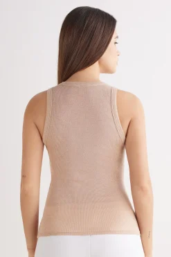 Camiseta de Tirantes de Canalé de Algodón Lamé