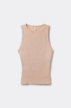 Camiseta de Tirantes de Canalé de Algodón Lamé