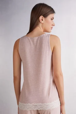 Camiseta de Tirantes en Modal con Detalles de Encaje