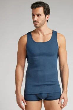 Camiseta sin mangas de hombre en algodón superior con canalé