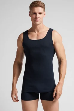 Camiseta sin mangas de hombre en algodón superior con canalé