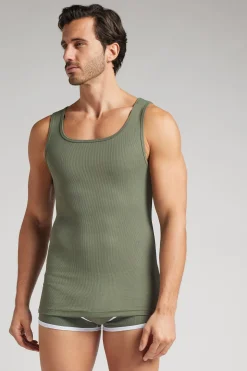 Camiseta sin mangas de hombre en algodón superior con canalé