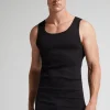 Camiseta sin mangas de hombre en algodón superior con canalé