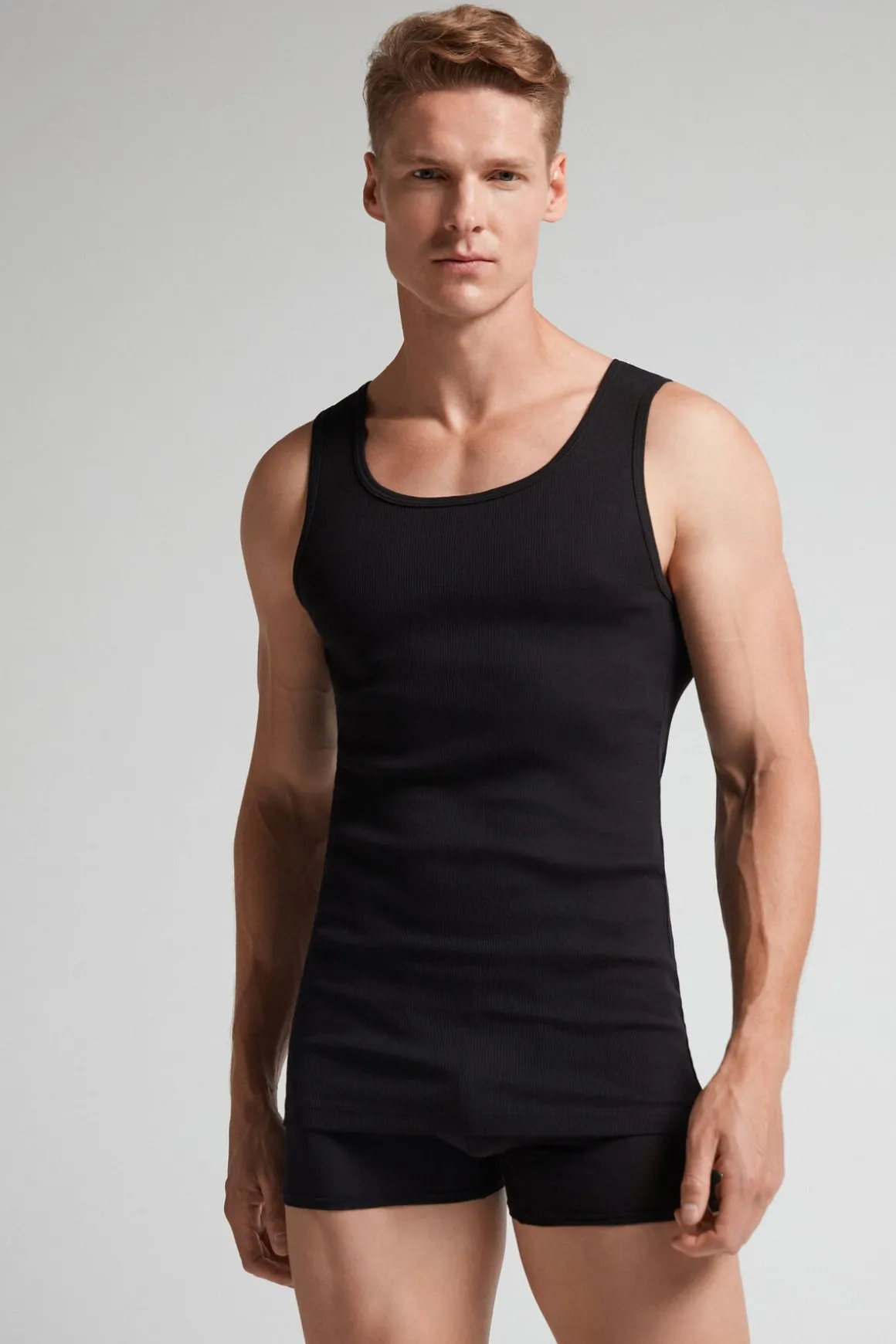 Camiseta sin mangas de hombre en algodón superior con canalé