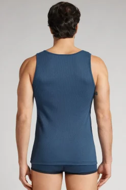 Camiseta sin mangas de hombre en algodón superior con canalé